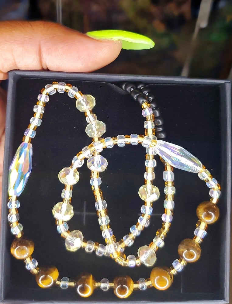 Image of Tigers eye with swarovski crystals