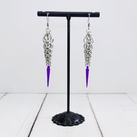 Image 5 of Silver + Spike Graduated Chainmaille Earrings