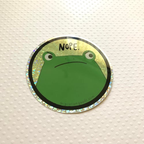 Image of glitter NOPE. frog sticker