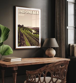 Image of Vintage poster Indonesia - Bali - Rice Terrace - Paddy field - Clay - Fine Art Print