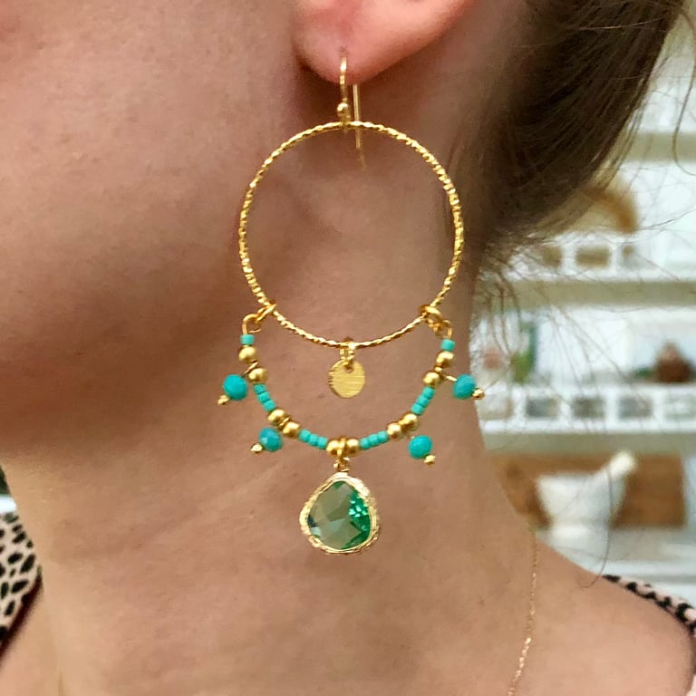 Ltd Ed - Gold Lyra Drop Earrings - Aquamarine Image 2