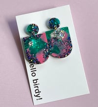 Image 1 of Louise Dangle Stud Green & Black Glitter 