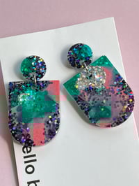 Image 2 of Louise Dangle Stud Green & Black Glitter 