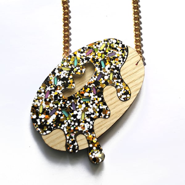 Image of Black and Gold Glitter Donut Necklace - Pre-Order