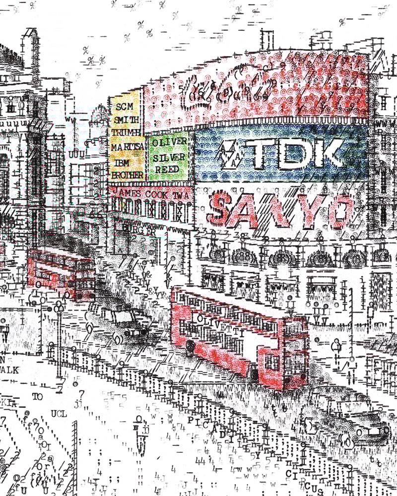 Image of Piccadilly Circus, London Signed Print Typewriter Art