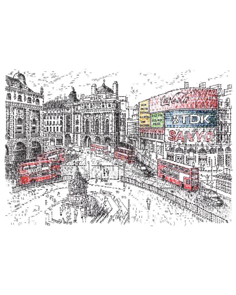 Image of Piccadilly Circus, London Signed Print Typewriter Art