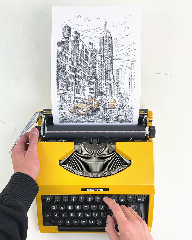 Image of Empire State Building, New York Print Signed Typewriter Art