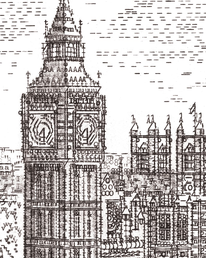 Image of Big Ben from London Eye, Signed Print Typewriter Art