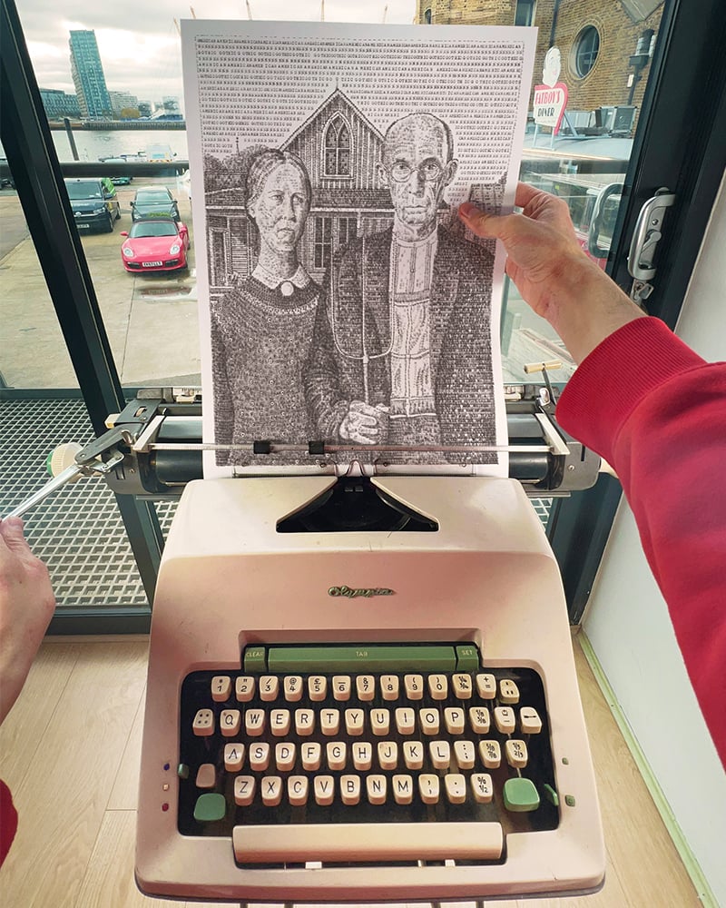 Image of American Gothic Signed Print Typewriter Art