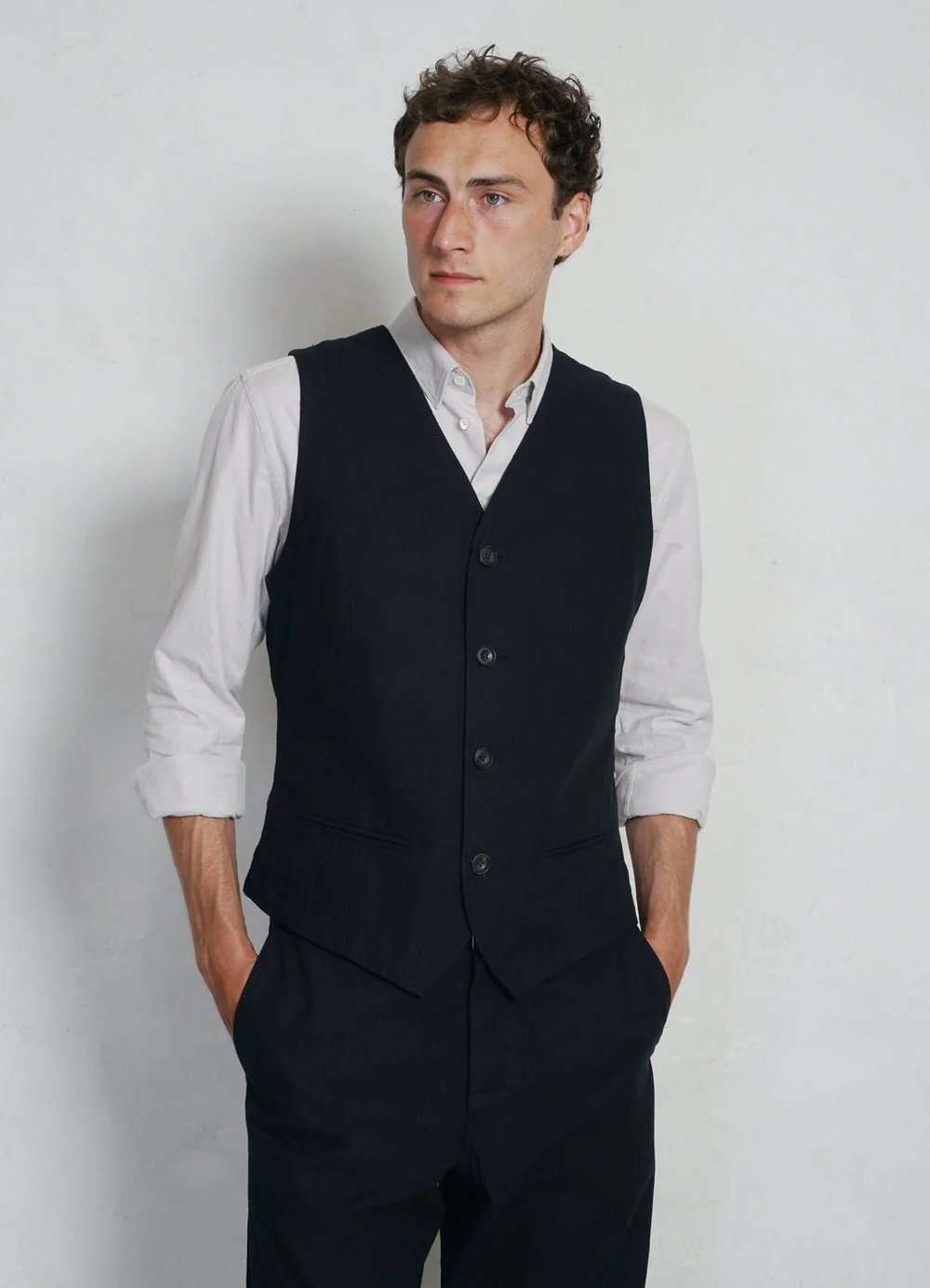 Hansen Garments DANIEL | Classic Waistcoat | indigo herringbone