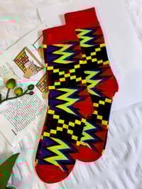 Image 2 of African Print Socks Unisex  Kente Geometric Pattern One Size 6-12