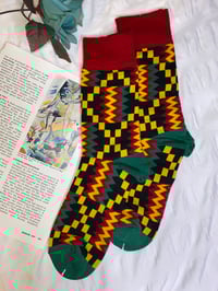 Image 3 of African Print Socks Unisex Kente Print Geometry Pattern One Size 6-12