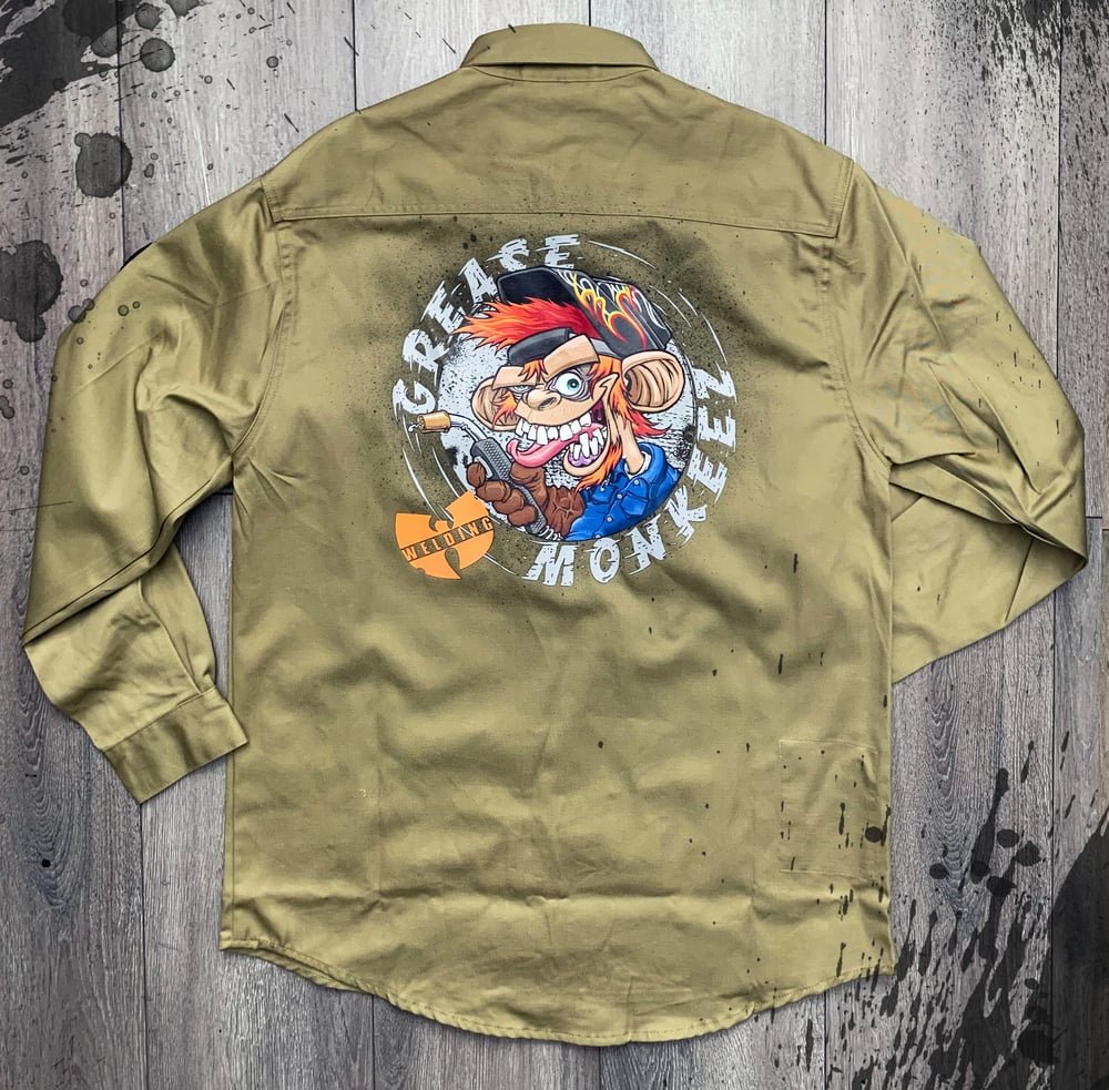 Image of Grease Monkeez - Welding/Mechanic Button Down Shirt with name patch - Khaki