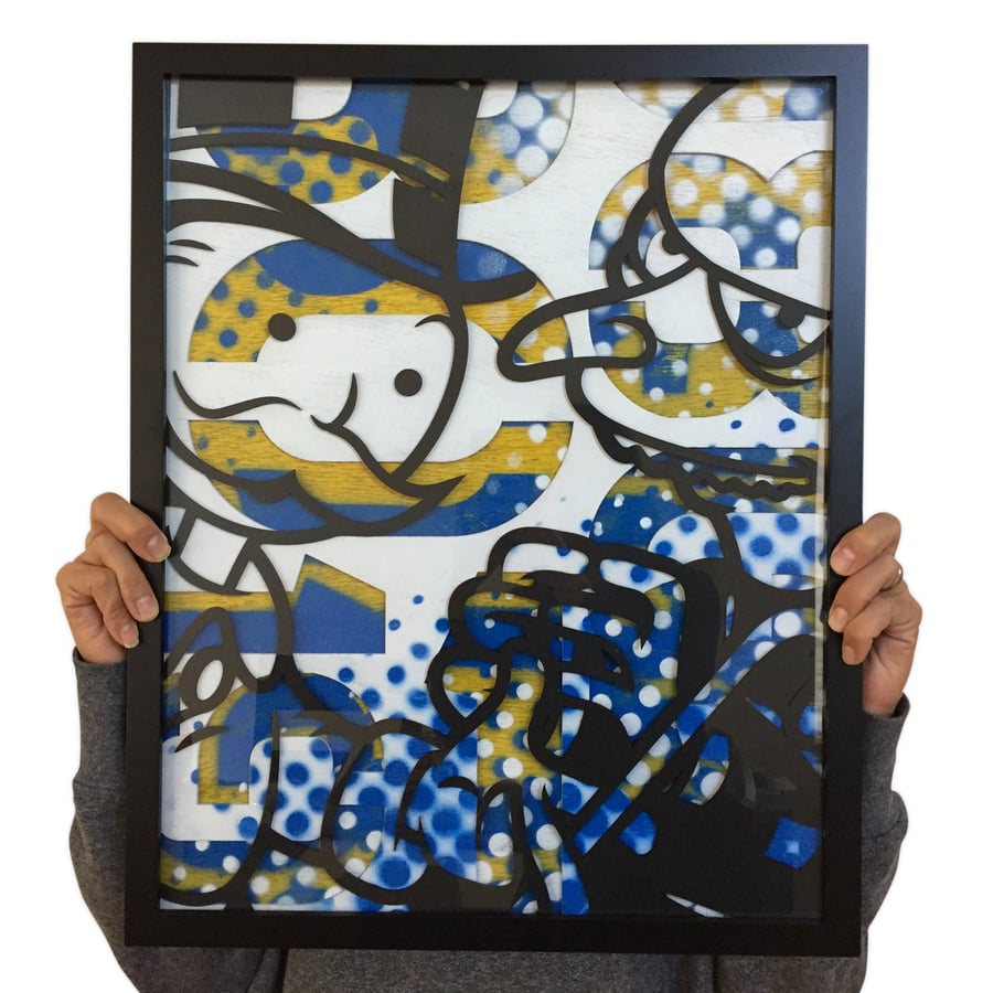 Image of McNopoly Burns / Mixed Media on Wood Panel / 16" x 20"