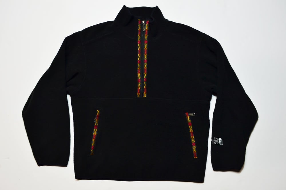 Image of Vintage 1990's North Face Black Fleece Lined Half Zip Pullover Sz.M
