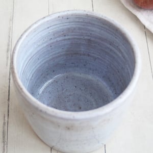 Image of Large Rustic Utensil Holder in Icy Blue Glaze on Speckled Stoneware, Handmade Ceramic Kitchen Crock