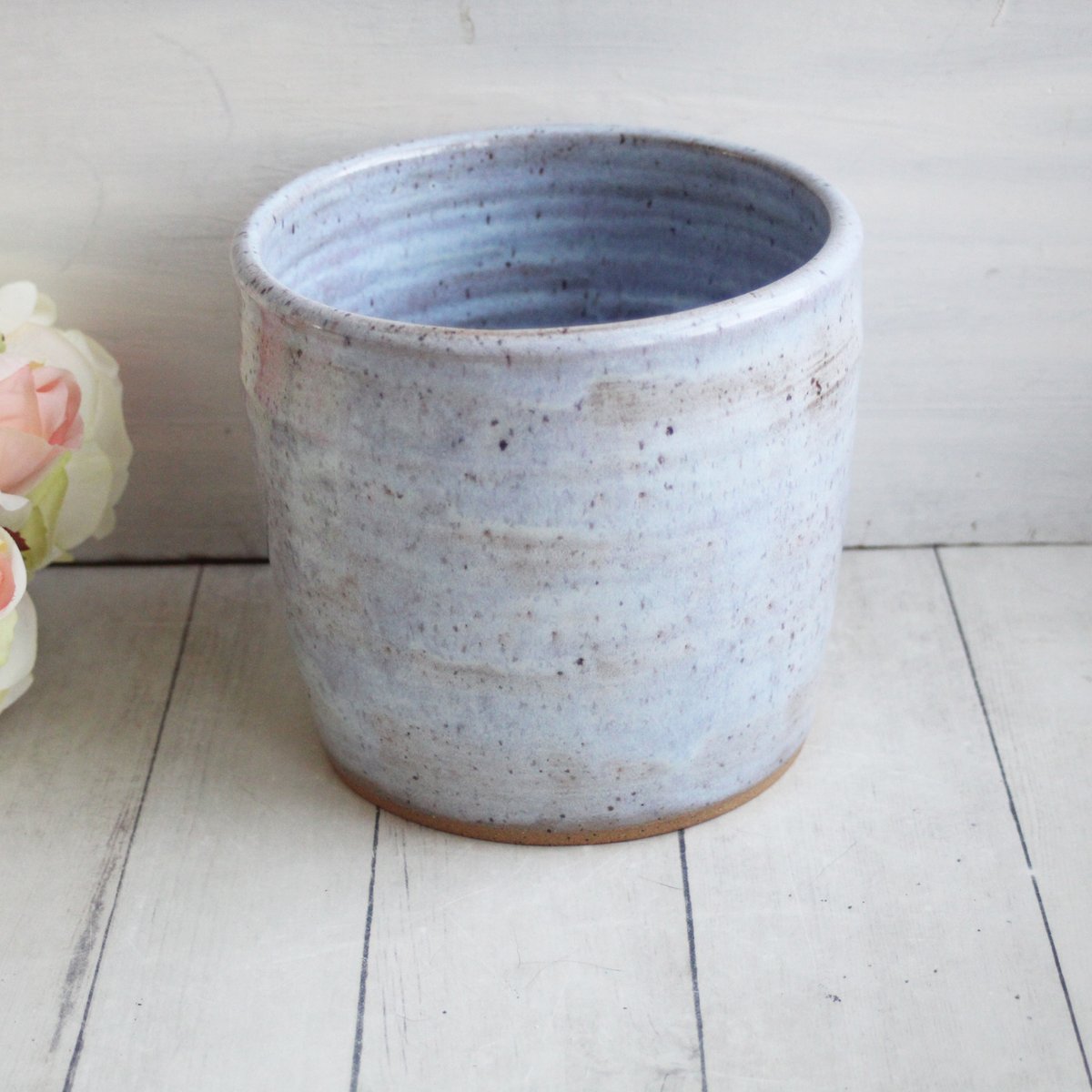 Handmade shipping Ceramic Utensil Holder - Slate Blue on Speckled Stoneware