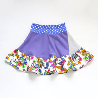 Image 1 of violet polka dots dot flowers 10 floral multi colorful vintage fabric flouncy skirt courtneycourtney