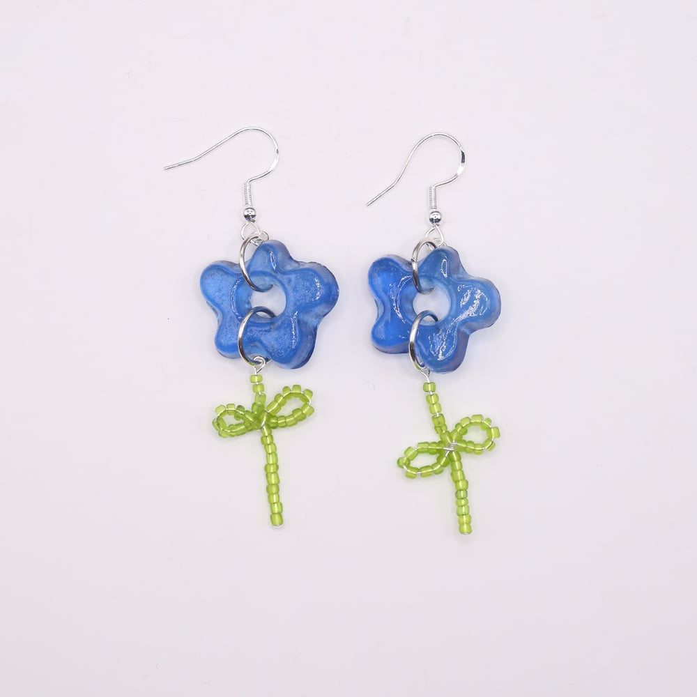 Image of Translucent Blue Flower and Stem Earrings
