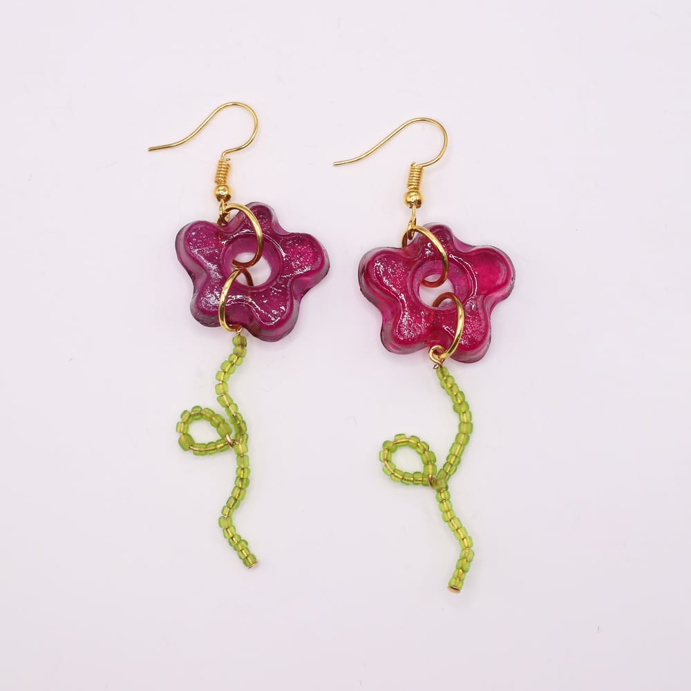 Image of Red Grape Flower and Stem Earrings