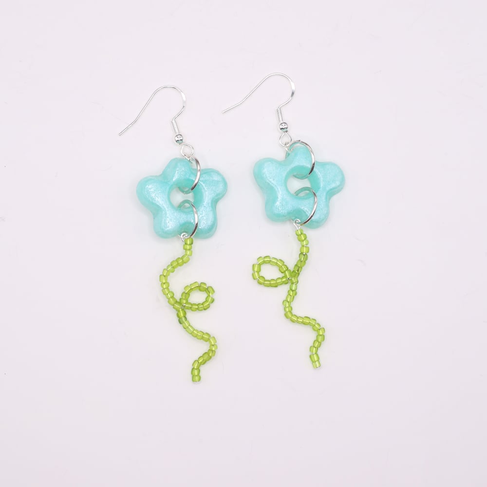 Image of Turquoise Flower and Stem Earrings