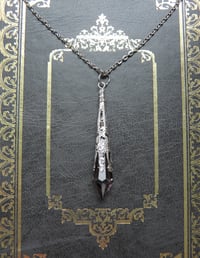 Image 2 of Roaring 20s Flapper Pendant Necklace on 18" Chain, Grey & Antique Silver