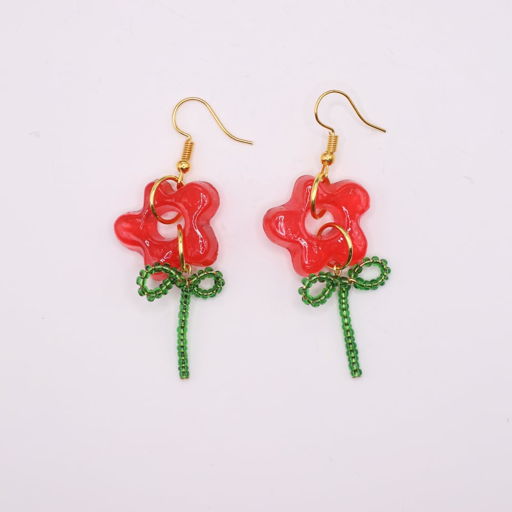 Image of Red Flower and Stem Earrings