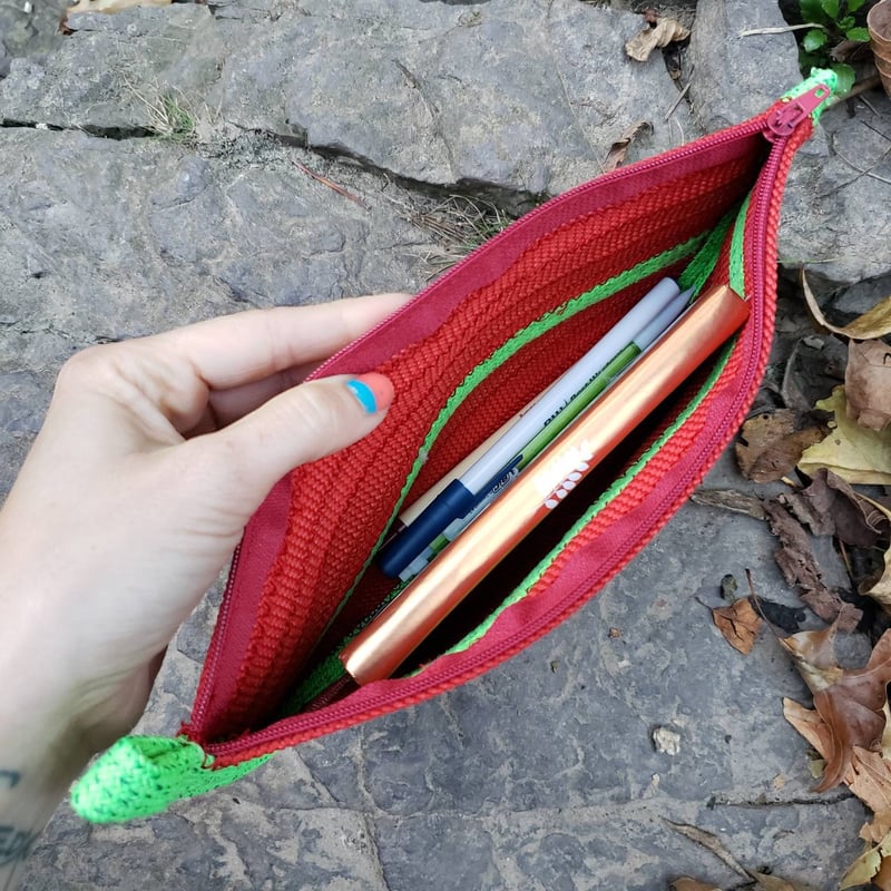 Medium Flat Zip Pouch - Watermelon Upcycled Climbing Rope, Makeup