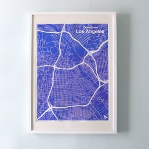 Image of Blue Silk-Screen Printed Map of LA
