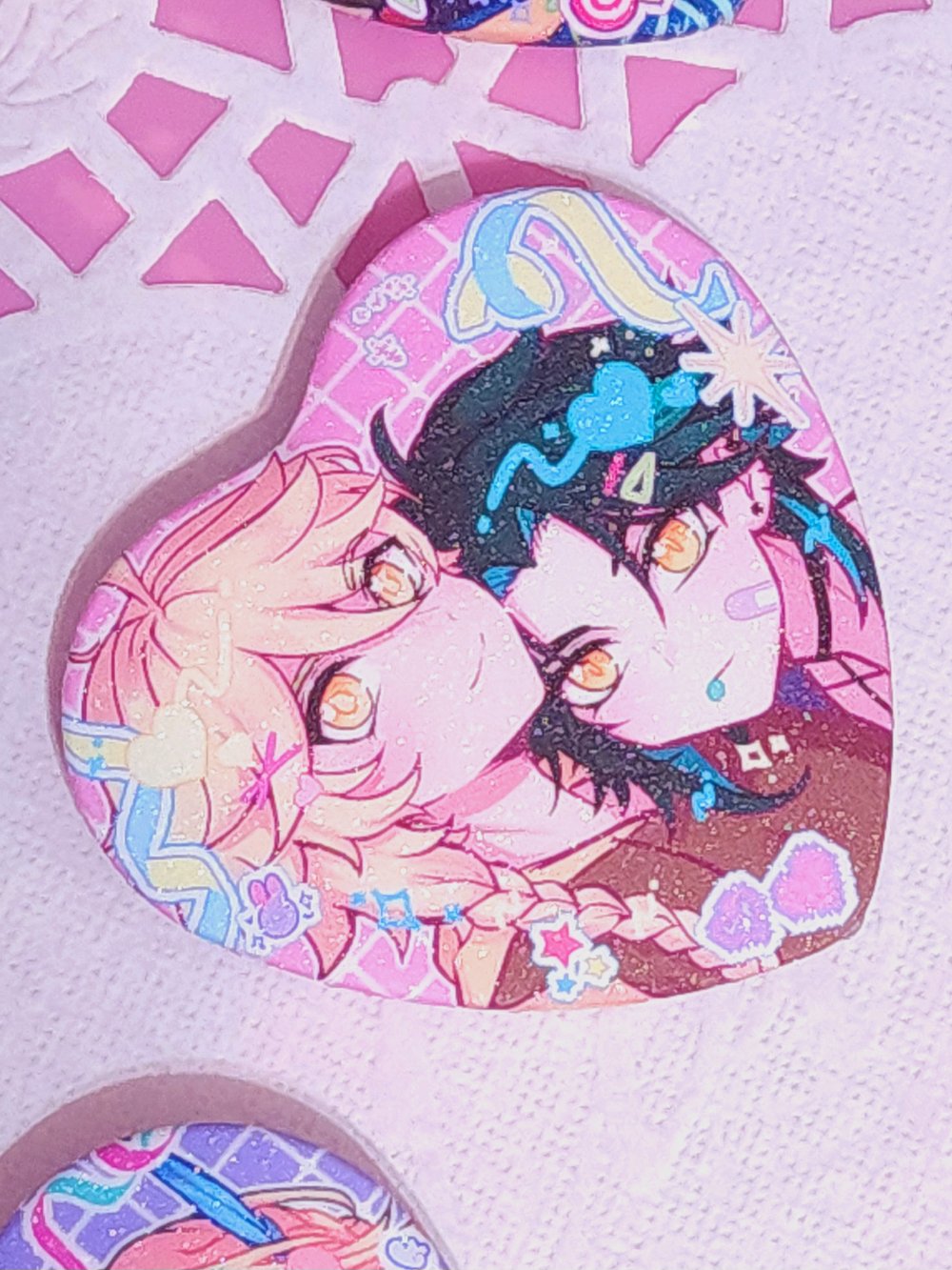 Image of Genshin Ship Holo Glitter Heart Shaped Buttons