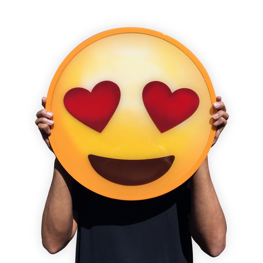 Image of Emoji Heart Eyes / Mixed Media on Wood Panel / 18" x 18"