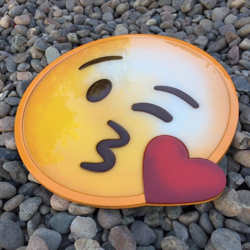 Image of Emoji Kiss / Mixed Media on Wood Panel / 18" x 18"