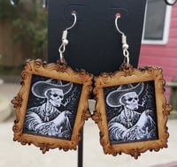 Image 1 of Wood Art print frame earrings (black/white)