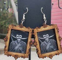 Image 3 of Wood Art print frame earrings (black/white)