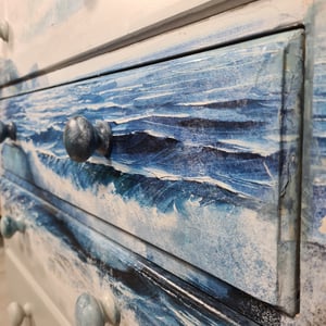 Image of Solid Pine Chest of Drawers - With Coastal Wave Design - Request a Custom Order