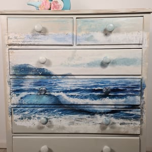 Image of Solid Pine Chest of Drawers - With Coastal Wave Design - Request a Custom Order   