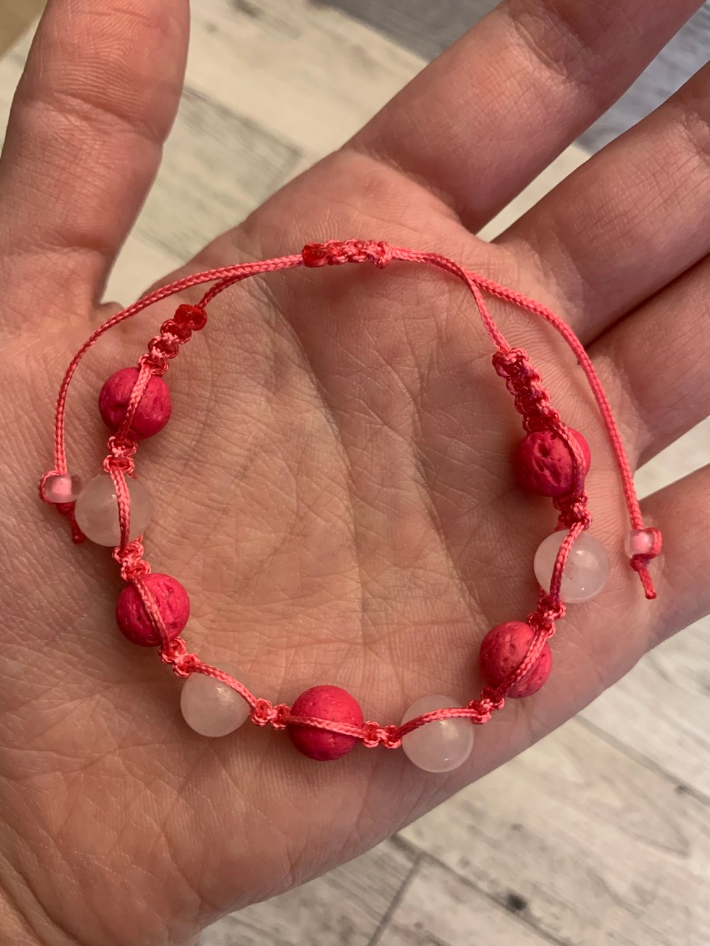 rose quartz and lava stone macrame bracelet