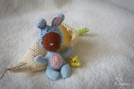 Image of Azul- 4 inch Baby Bunny Doll with Carrot sleeping bag.