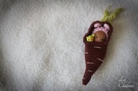 Image 2 of Candy, 4 inch Baby Bunny Doll with Carrot bed.