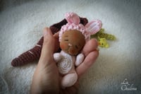 Image 4 of Candy, 4 inch Baby Bunny Doll with Carrot bed.
