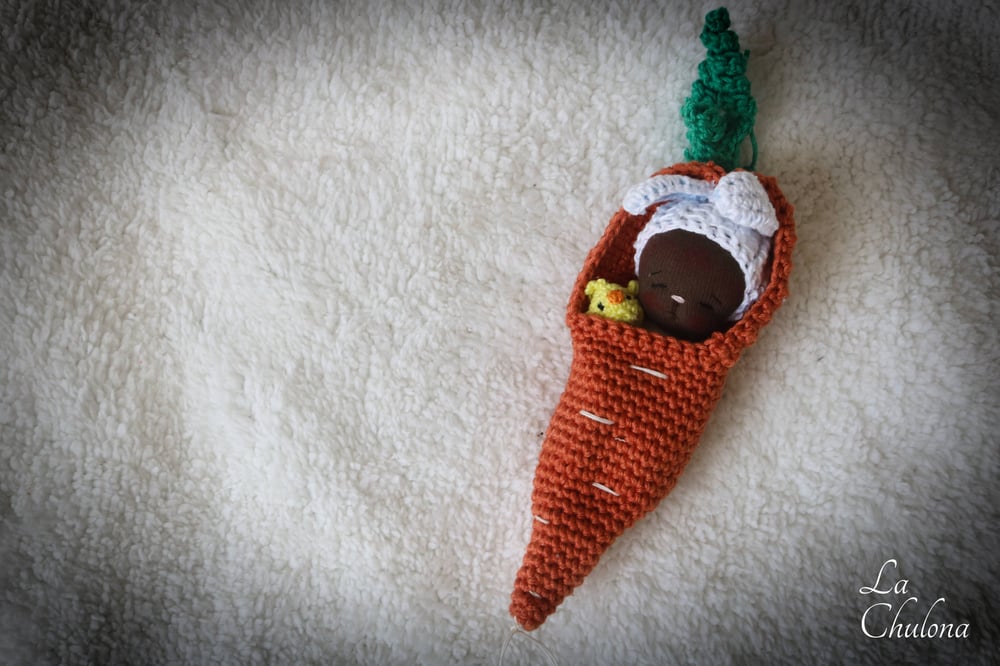 Image of Cloud, 4 inch Baby Bunny Doll with Carrot bed