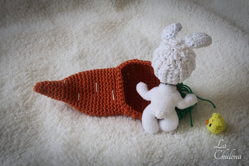 Image of Cloud, 4 inch Baby Bunny Doll with Carrot bed