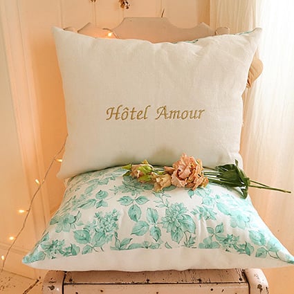 Image of Hôtel amour en fleurs vert menthe, tissu des années 50 