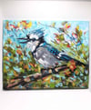 In the Breeze – Blue Jay – bird painting