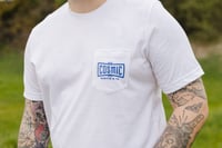 Image 3 of Pocket Tee - White with Royal Blue Logo