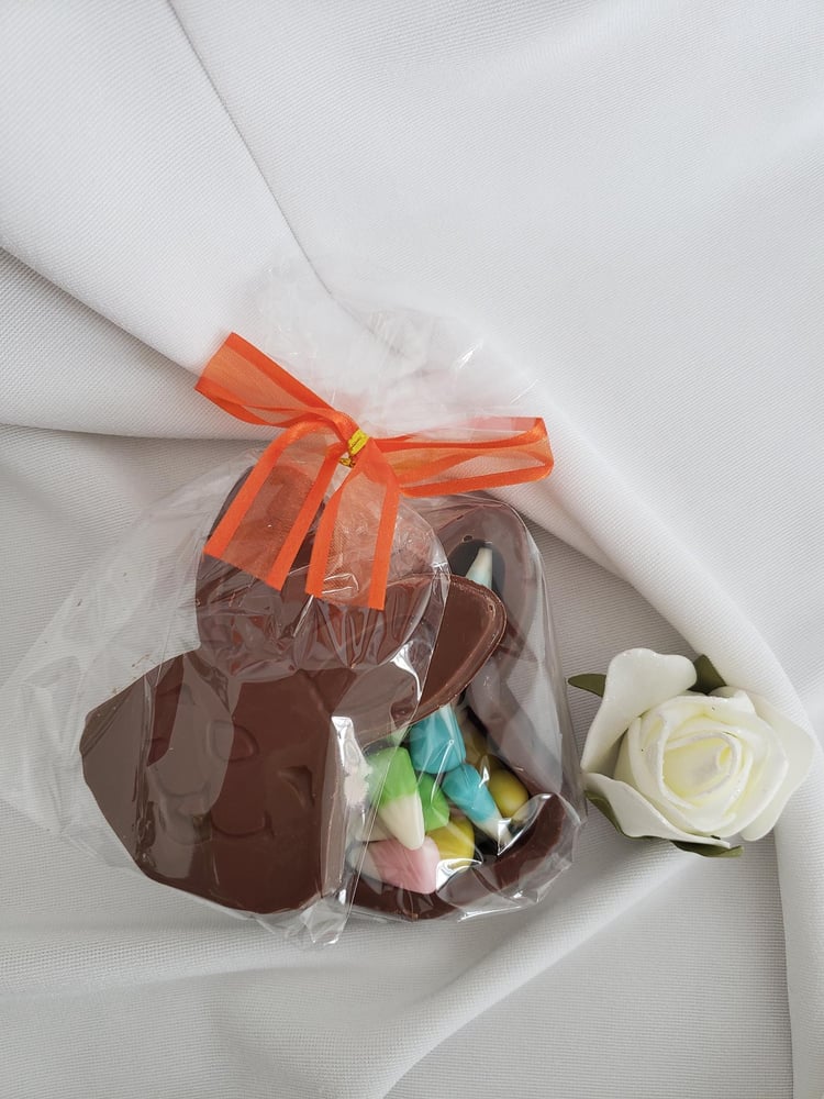 Image of Solid milk chocolate bunny box filled with Easter candy corn.