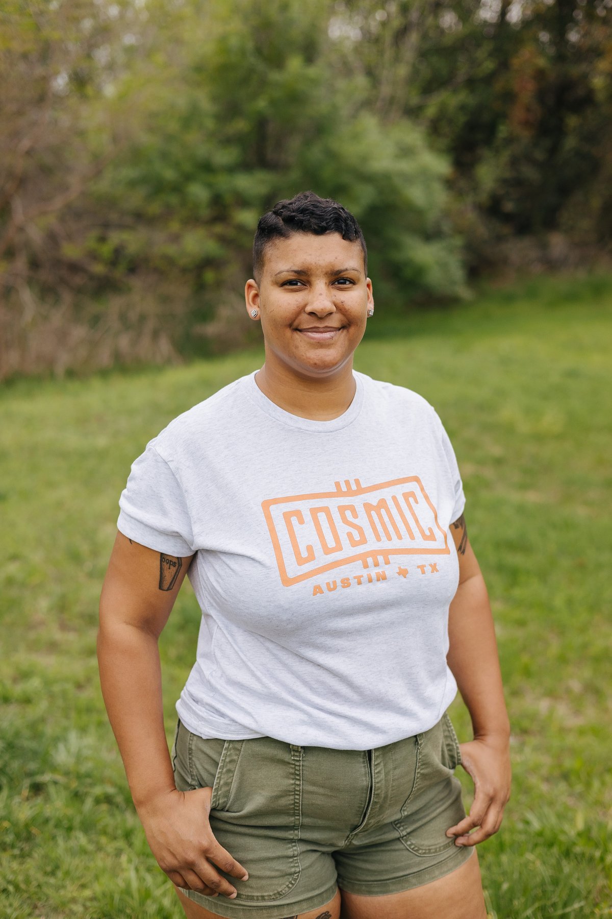 Bowtie Tee - Heather White with Orange Logo