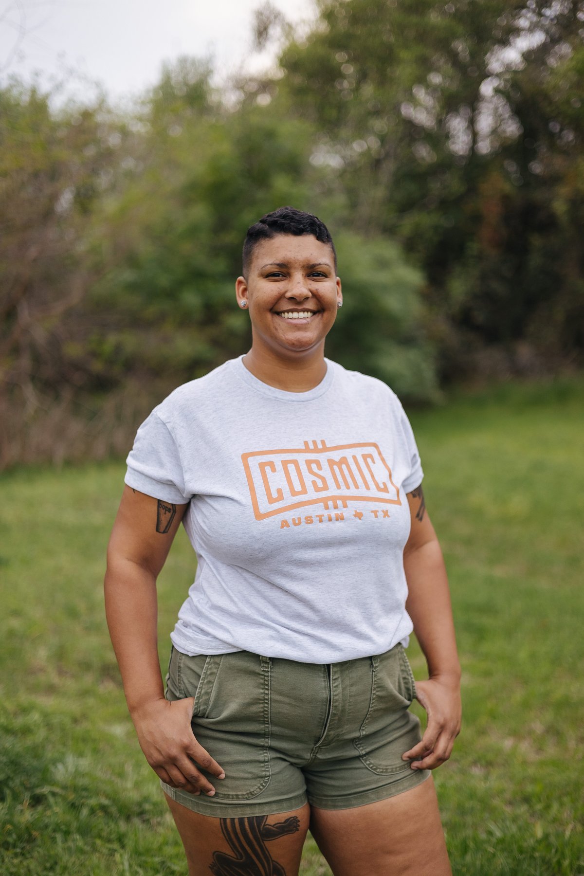 Bowtie Tee - Heather White with Orange Logo