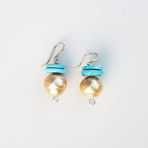 Gold South Sea Pearls & Turquoise Earrings
