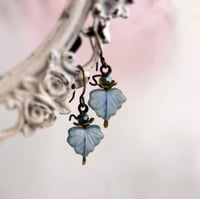 Image 1 of Turquoise blue Leaf Earrings, Art Nouveau leaf jewelry